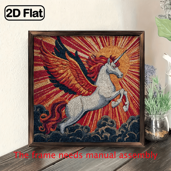 2D Flat -1pc Bohemian Pegasus Acrylic Suncatcher 8x8 Inch Wall Hanging with Sun Clouds, Mythical Unicorn Decor for Home, Birthday, Holiday Party, No Electricity Needed, Square Shape, Wall Mou