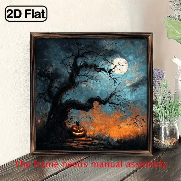 2D Flat, 1pc Bohemian-Style Acrylic Square Window Hanging Sun Catcher - 8x8 Inch Spooky Tree Jack-O'Lantern Pumpkin WallTransom Decor, Multi-Holiday Decoration for Halloween, Christmas, Hanukkah