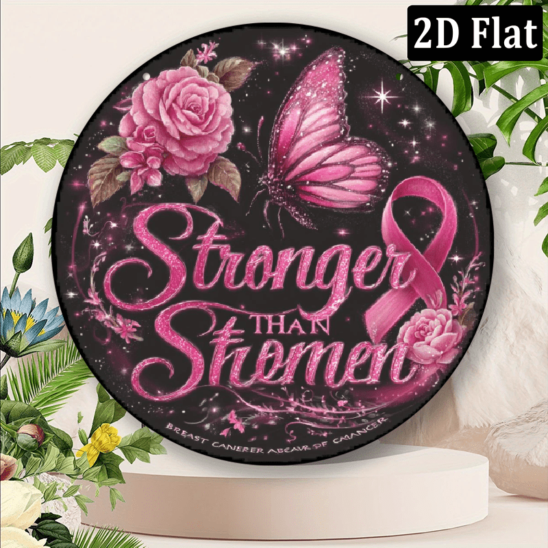 2D Flat, 1pc Breast Cancer Awareness Metal Sign - Pink Twinkling ...