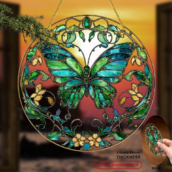 2D Flat 1pc Butterfly Sun catcher, 8x8inch Acrylic Window Hanging, Bohemian Spring Decor, Insect Theme, Multipurpose Home Porch Decoration, No Electricity Needed