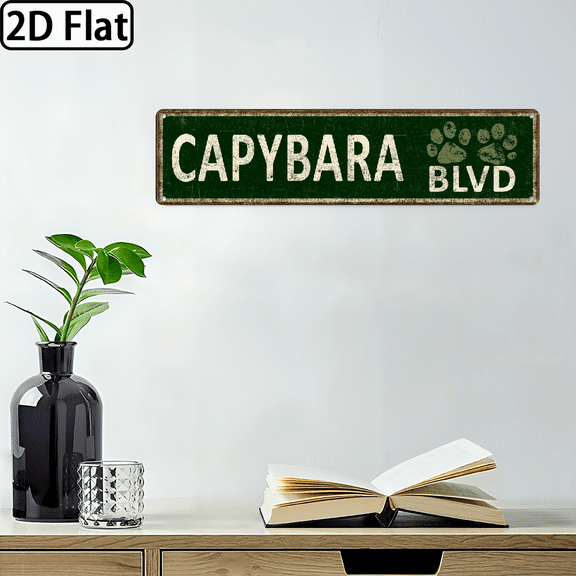 2D Flat,1pc Capybara Blvd Street Sign - Vintage Animal-Themed Metal Plaque, Large 16*4 Inch Rustic Farmhouse Decor.