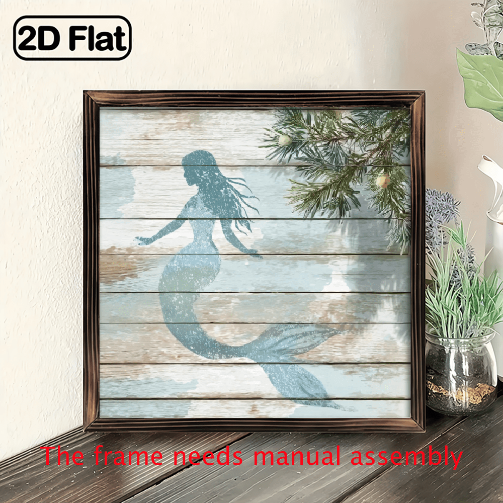 2D Flat, 1pc, Charming Watercolor Style Blue Mermaid Wooden Sign 8x8 ...