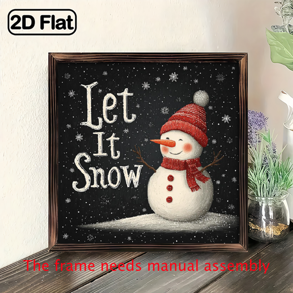 2D Flat, 1pc, Charming Winter Snowman Wooden Sign - Let It Snow 8x8 Inch Rustic Christmas Holiday Room Decor, Perfect for Home, Cafe, or Desktop Ideal Gift for Christmas New Year