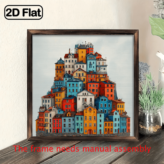 2D Flat, 1pc Chic Colorful House Art Wooden Sign with Frame, Rustic 8 Inch Decorative Wall Hanging for Home, Kitchen, Garage, Cafe, Office, Ideal Holiday Gift, Home Decor, Decorative Sign