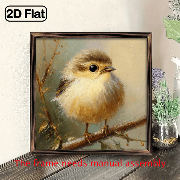 2D Flat, 1pc Chic Modern Bird on Branch Art Wooden Sign 8x8 Inch Farmhouse Style Wall Decor with Frame, Ideal for Bathroom, Garden, Cafe, Bar, Office Versatile Home Holiday Gift, Bird Decor