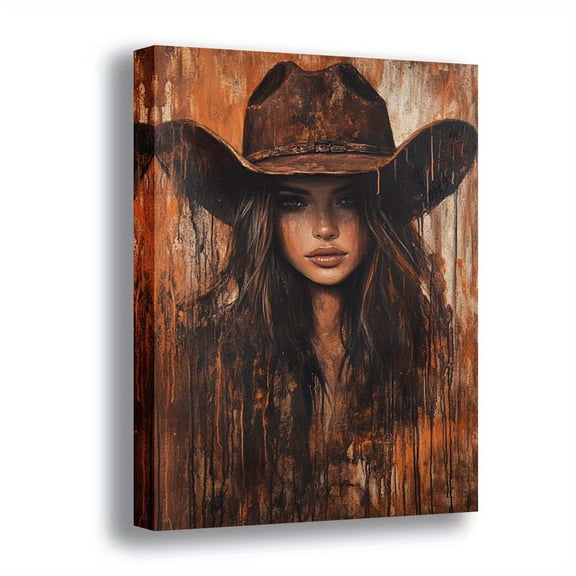 2D Flat, 1pc Cowgirl Spirit Art Wooden Frame Canvas Wall Art - Modern Vintage Design, High-Quality Printed Poster, Vertical Portrait Orientation, Rustic Home Office Decor for Living Room