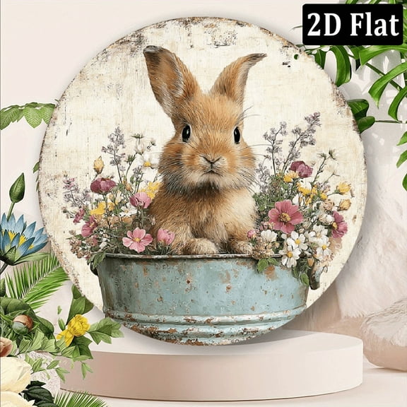 2D Flat, 1pc Cute Bunny Wind Spinner, 8x8 Inches Iron Wind Chime with Rotating Hook, Rabbit Hanging Decoration for Garden Patio Window Balcony Indoor Outdoor, Charming Spring Easter Decor Gift f