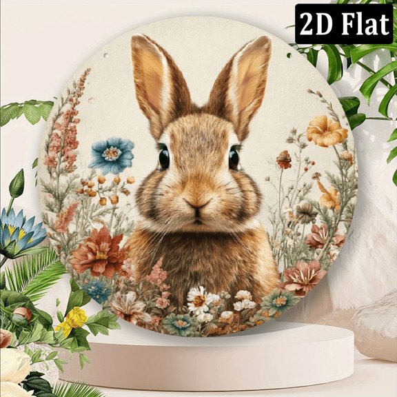 2D Flat, 1pc Cute Rabbit Animal Wind Spinner, 8x8 Inches Iron Wind Chime with Rotating Hook, Floral Spring Garden Hanging Ornament for Window Patio Decor, Lovely Gift for Family Friends Kids & A
