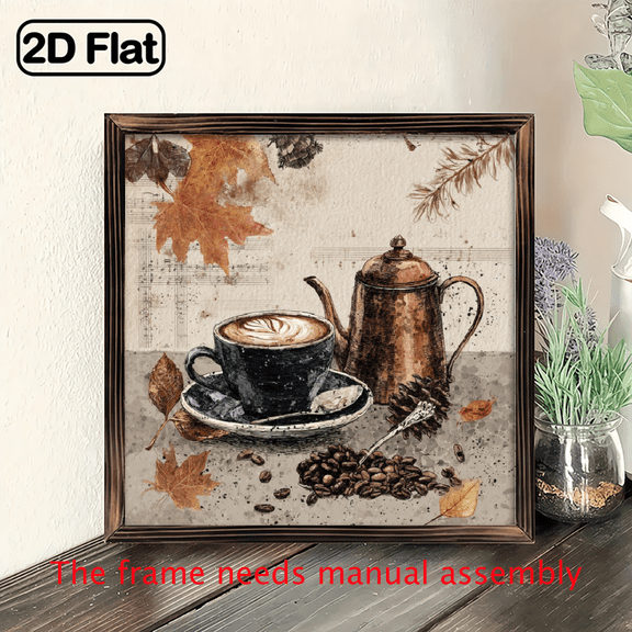 2D Flat, 1pc, Distressed Finish Old Fashioned Coffee Art Wooden Sign 8x8 Inch with Frame Home Room Decorative Sign for Farmhouse, Kitchen, Cafe, Bar, Office Decor, Ideal Gift for Coffee Lovers