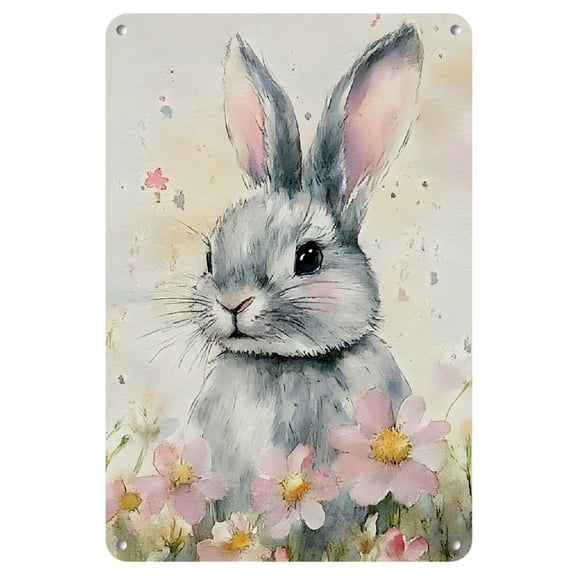 [2D Flat]1pc Easter Rabbit Metal Tin Sign - 8x12 inch Easter Wall Art - Spring Decor - Primitive Country Decor - Bunny Art for Home Living Bedroom Room Kitchen