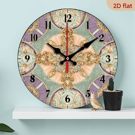 2D Flat, 1pc, European style Backdrop Clock10Inch Wood Veneer Europe and America Style Round Silent Flat Wall ClockSilent Wall Clock, Add Joyful Time to Your Study Or L
