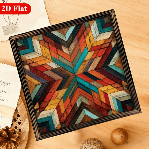 2D Flat, 1pc Farmhouse Rustic Barn Quilt Wall Art - 12x12 Inch HorizontalDesk-Mountable Vintage Eight-Pointed Star Wood Plaque, Polished Wood Sign Suitable for Western Home Decor, Bedroom, Offic