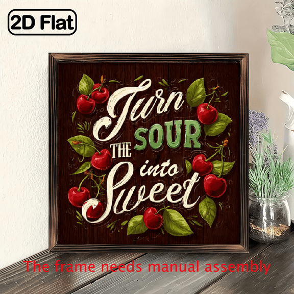 2D Flat, 1pc Farmhouse Style Turn the Sour Into Sweet Wooden Wall Sign - Framed Horizontal 8x8 Inch Wood Panel with 2D Flat Print, Positive Affirmation Decor Suitable for Kitchen, Living Room, Bathr