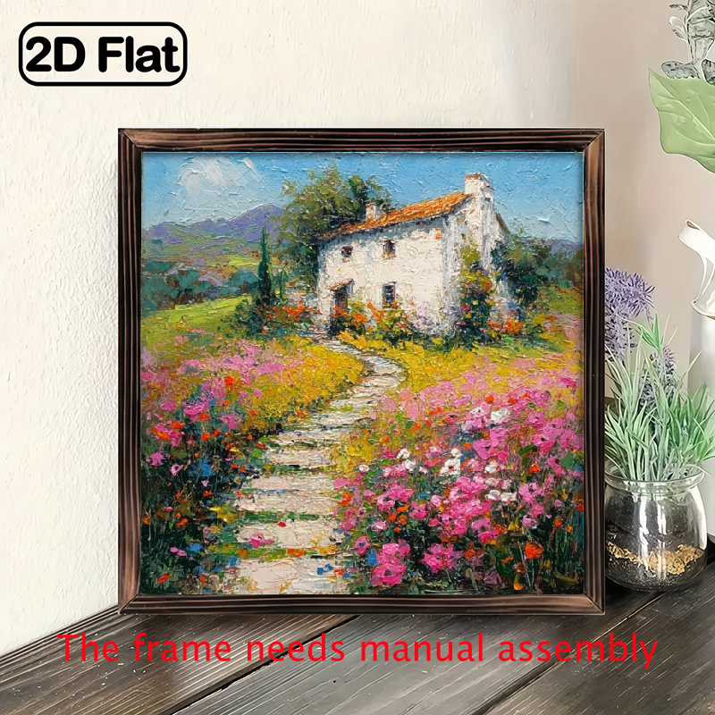 2D Flat, 1pc Farmhouse Wall Art Decor Rustic Cottage Floral Pathway ...