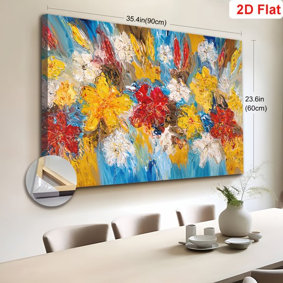 2D Flat 1pc Framed Abstract Colorful Floral Canvas Print, Vivid Waves, Vibrant in Bold Colors, Perfect for Home Decor, Unique Home Decoration, Framed Canvas Art, Ready to Hang,