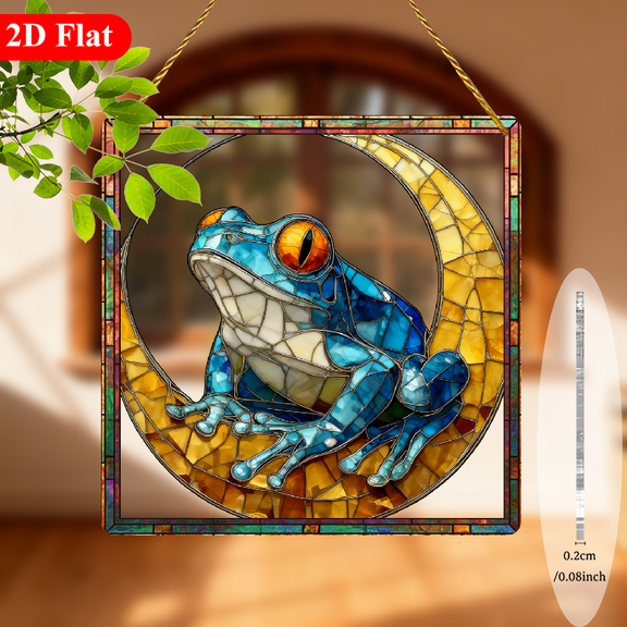 2D Flat, 1pc, Frog And Moon Suncatchers, Garden Suncatchers (8X8in), Fantasy Creatures, Magic Garden Decor, Nature-Inspired Artwork, Unique Wall Hanging, Animal Lover Gift, Outdoor Living Space