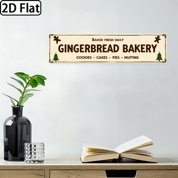 2D Flat, 1pc, Gingerbread Bakery Metal Sign Vintage Christmas Gingerbread Cookies Sign Wall Decor for Home Kitchen Cafe Front Door Patio Party Decor 4x16 inch, Home Decoration, Holiday Decor, Tr