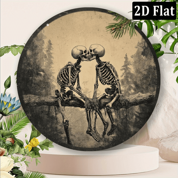 , Gothic Style Romance Skeleton Couple Embracing Art Wooden Sign 8x8 Inch, Retro Gothic Forest Skull with Frame Decorative Sign for Living Room, Bathroom, Dining Room Decor - Ideal H