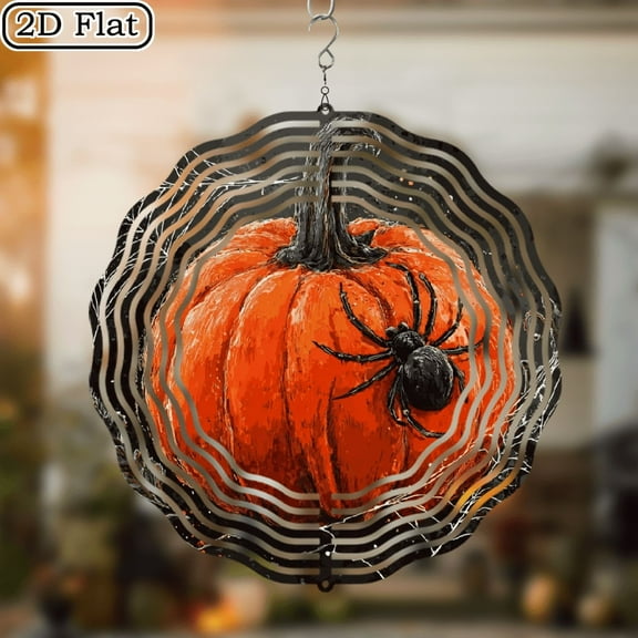 2D Flat, 1pc Halloween Spider Web Pumpkin Wind Chime - Orange Black Gothic Design Horror Outdoor Indoor Hanging Decoration, Heavy Duty Iron Construction, No Electricity Suitable for Porch, Garden