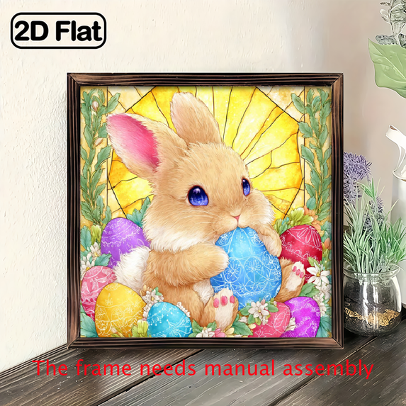 2D Flat, 1pc Hand-Painted-Style Rabbit Easter Egg Suncatcher - 8x8 Inch Vintage Stained - Effect Acrylic Window Wall Hanging Decor, Spring Bunny Art for Home,, Easter Egg Hunt Party Suncatcher Han