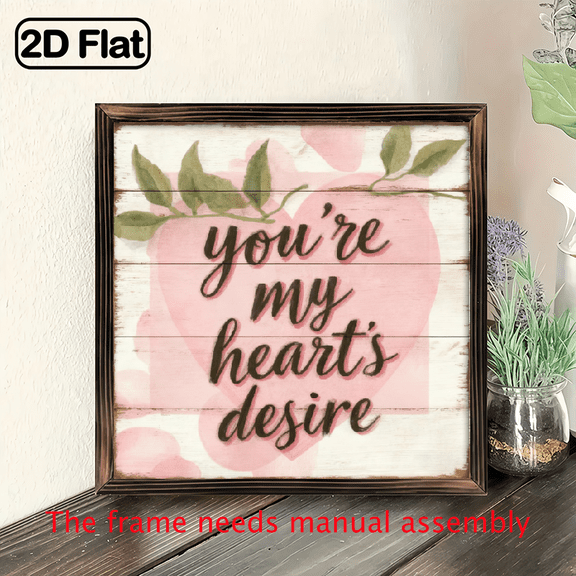 2D Flat, 1pc You're My Heart'S Desire Vintage Wood Frame Sign - 8x8in Rustic Wall Art with Recycled Wood, Pink White Heart Design for Kitchen, Bathroom, Bedroom, Office Decor - Valentine'S Day