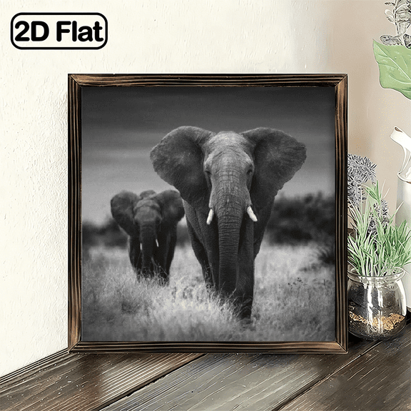 2D Flat, 1pc Heart Shaped Hanging Decorative Sign 8x8 Inch, Elephant Wall Sign Black White Wildlife Decor Art for Home Living Room Bedroom Office Front Door Gift for Animal Lovers Friends Fam