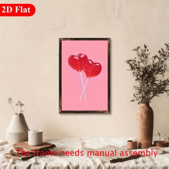 2D Flat 1pc Heart Shaped Lollipop Wall Art - Minimalist Love Theme Candy Decor, Room, Wedding, Valentine's Day, Christmas - Neutral Shower Gift Heart Decorations for home, 2D Flat, Perfect for Room