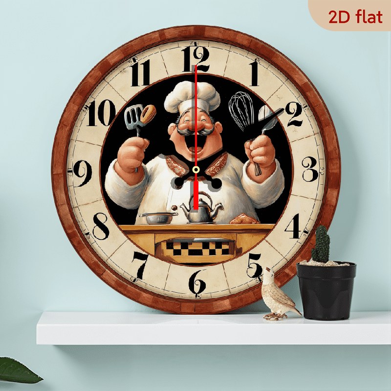2D Flat, 1pc Heritage Design, Vintage Chef-Themed Wooden Wall Clock ...