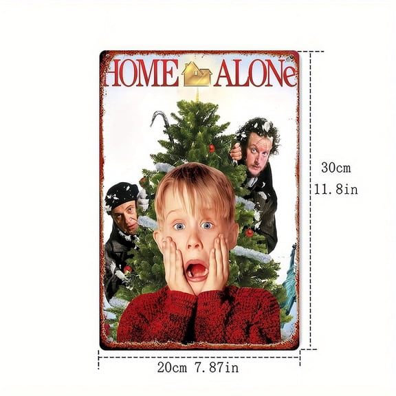 2D Flat, 1pc Home Alone Metal Sign - 8x12 Inch (20x30cm) Vintage Tin Poster with Kevin & Marv, Durable Wall Art for Holiday Decor, Indoor Christmas Decoration, 2D Flat