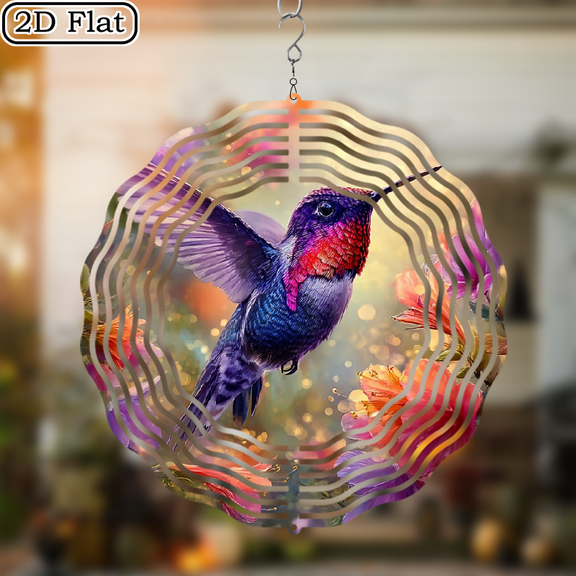 2D Flat, 1pc Hummingbird Wind Spinner for Yard and Garden, 10inch Hummingbird Animation Hanging Wind Spinner Outdoor, Outdoor Garden Decor Hanging Kinetic Yard Art Wind Sculpture, Home and Seasonal