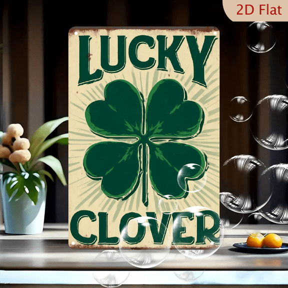 2D Flat 1pc, LUCKY CLOVER Vintage Metal Tin Sign, 8X 12inch, St Patricks Day Art Decoration Wall Art, Traditional Irish Blessing Decoration, Home Bedroom Cafe Garden Decoration, No Power Require