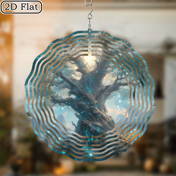 2D Flat 1pc Large 10x10 Inch Metal Wind Chime - OutdoorIndoor Hanging Decor with Soothing Tree design, No Electricity Needed - Perfect for Garden, Patio, Home, Christmas, Halloween, Wedding, Birth