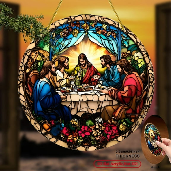 2D Flat 1pc, The Last Supper Sun Catcher, Garden Home Decor Sun Catcher, Window Hanging Decoration, Tranquil Religious Scene, Suitable for Home, Church and Spiritual Space 8*8inch