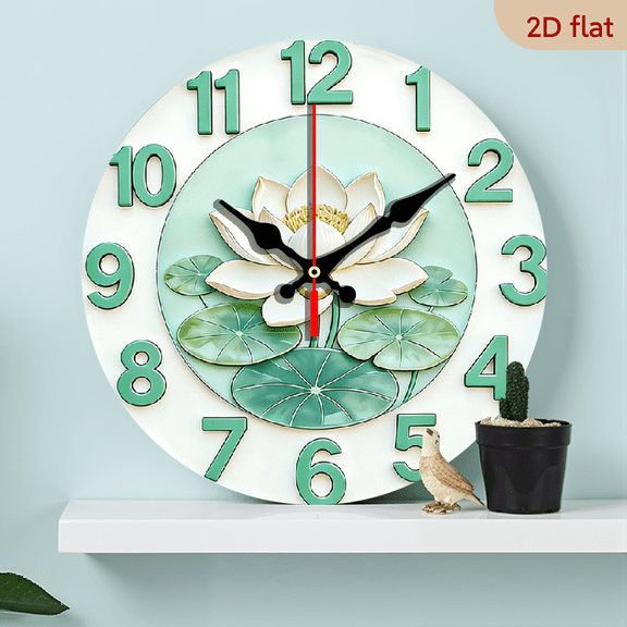2D Flat 1pc Lotus Zen Theme Wooden Wall Clock Suitable for Bedroom, Living Room, Office, School, Hospital Perfect Christmas Decoration, Gift-Ready, 10 Inch (Battery Not Included)