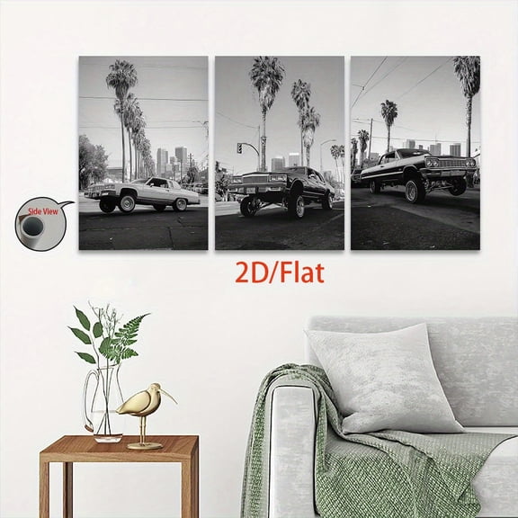 2D Flat, 1pc Lowrider Car Urban Art Frameless Vertical Canvas Print - Black & White Graffiti-Style Poster, Modern Spray Wall Decor for Living Room, Office, Bar - Lowrider Culture Gift for &