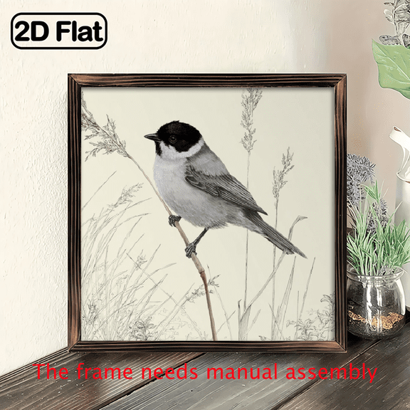 2D Flat, 1pc Minimalist Black and White Bird in Grass Wall Art - Farmhouse, Modern, Retro Decor Living Room, Bedroom, Office, Kitchen Decoration 8x8 Inch, Home Decoration, Artwork.