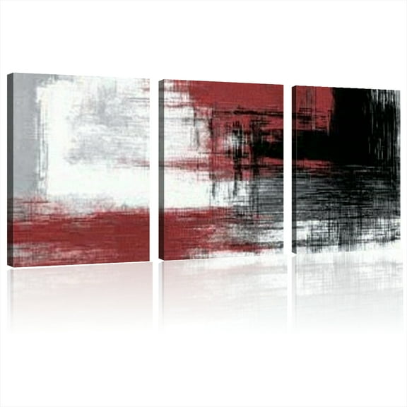 2D Flat, 1pc Modern Minimalist Abstract Wall Canvas Painting, Black White Red Geometric Design for Living Room, Bedroom, Office & Dining Room Decor, Bedroom Artwork 12x16inchx3pcs