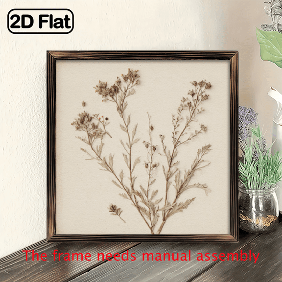 2D Flat, 1pc Natural Botanical Pressed Dried Flower Wall Art Print with Rustic Wooden Frame, Vintage Style Decor for Living Room Bedroom Office Study, Thoughtful Gift for Family Friends.