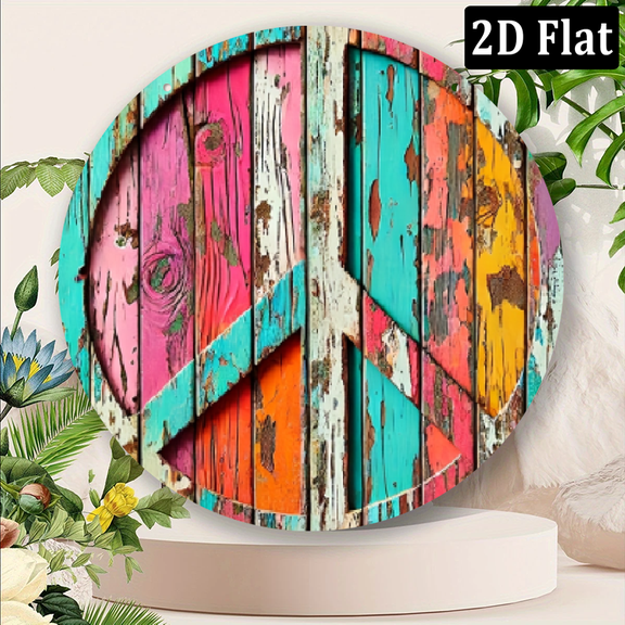 2D Flat - 1pc Peace Sign Pattern Retro Style 8x8 Inch Aluminum Sign 2D Flat, Suitable for Decor Lovers Pursuing Peace and Retro Style