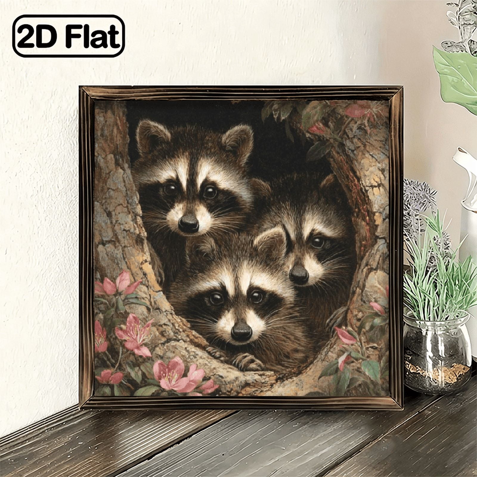 2D Flat, 1pc Raccoon Family Animal Art Heart Shape Wall Decor, 8x8 Inch ...