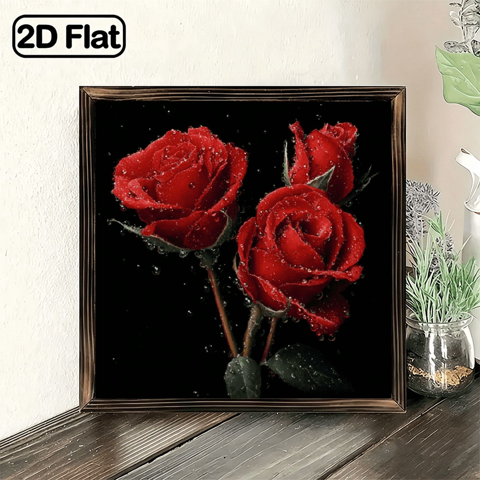 2D Flat, 1pc Red Roses Heart Shaped Sign Floral Wall Decor Plaque ...