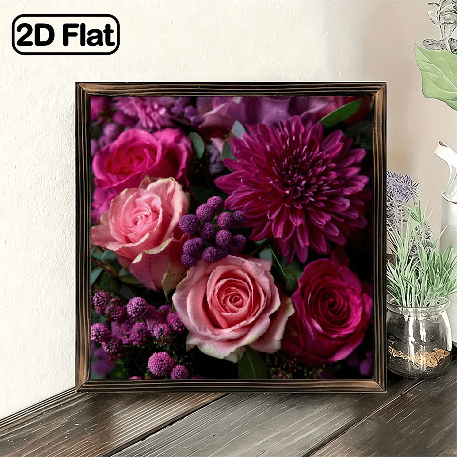 2D Flat, 1pc Romantic Heart Shaped Floral Wall Art, 8x8 Inch Hanging ...