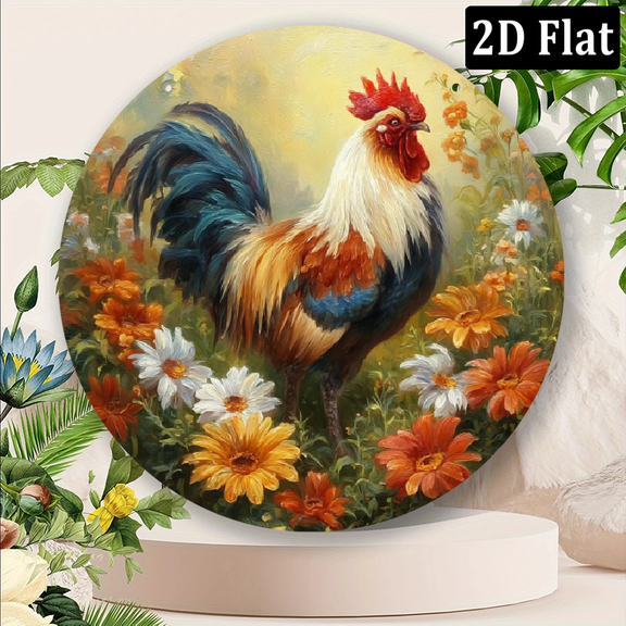 2D Flat, 1pc Rooster Wind Spinner Metal Art Hanging Decoration for Outdoor Garden Patio Yard Balcony Home Wall Decor Gift for Animal Lovers Friends Family, Farmhouse Country Style, 8x8 Inches Ir