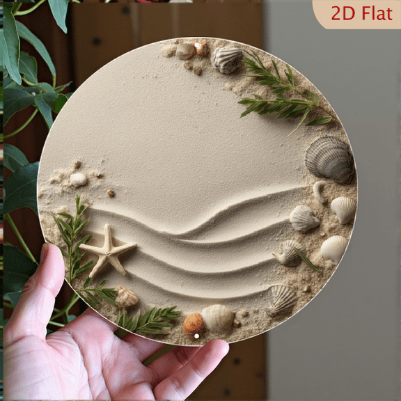 2D Flat 1pc Round Aluminum Metal Sign Beach Starfish Shells Print Decor Metal Signs for Kitchen Office Coffee Cafe Decor, 2D Flat, Perfect for Room Decor