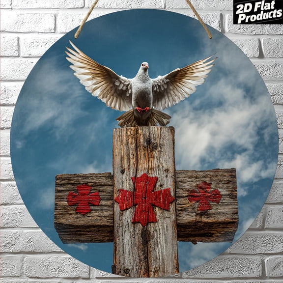 2D Flat, 1pc, Round Wooden Board Decorative Painting Sign Plaque, Dove of Peace Theme Suitable for Bar, Kitchen, Cafe, Family Room, Living Room, Office Decoration, Home Decor