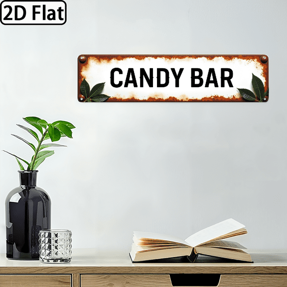2D Flat, 1pc Rustic Candy Bar Sign - Vintage Distressed Wall Decor for Kitchen, Candy Shop Parties, 4x16 Inch Sweet Treats Theme Decorative Sign, No Electricity Needed, Candy Bar Supplies, Party