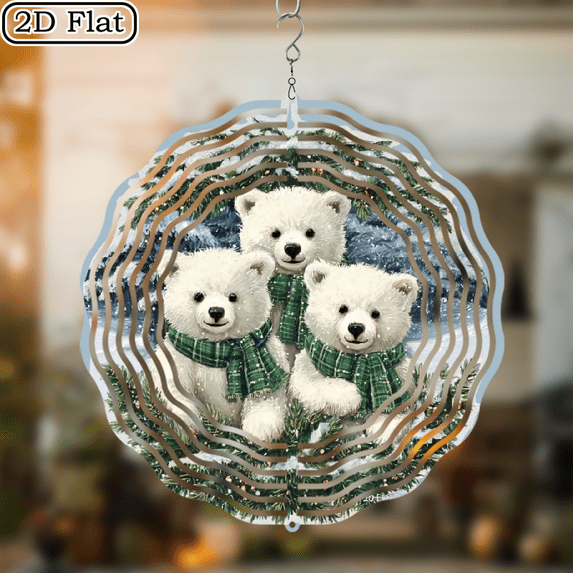 2D Flat 1pc Rustic Christmas Bears Wind Spinner Hanging Outdoor_Indoor Decoration with Polar Bears, Wind Chime for Holiday, Wedding, Party Decor No Battery Needed, Natural Wind-Powered Motion