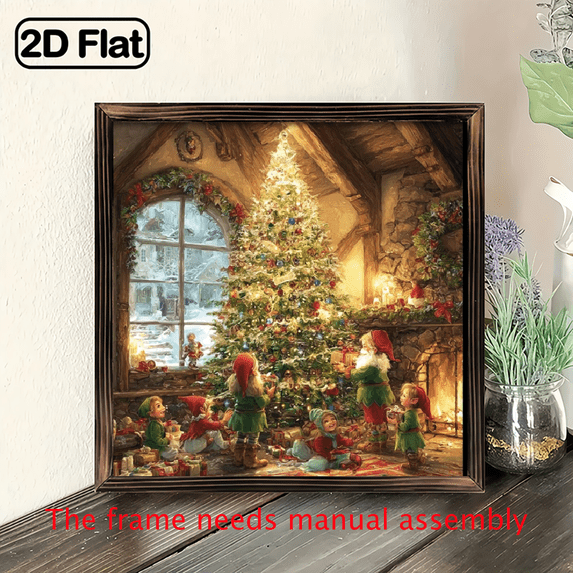 2D Flat, 1pc Rustic Christmas Tree Room Wooden Sign - Vintage Home Decor with Festive Santa Scene, 88 Inch, Ideal for Holiday Gifts, Tabletop Wall Art, Holiday Wall Art Vintage Christmas Decor Woo