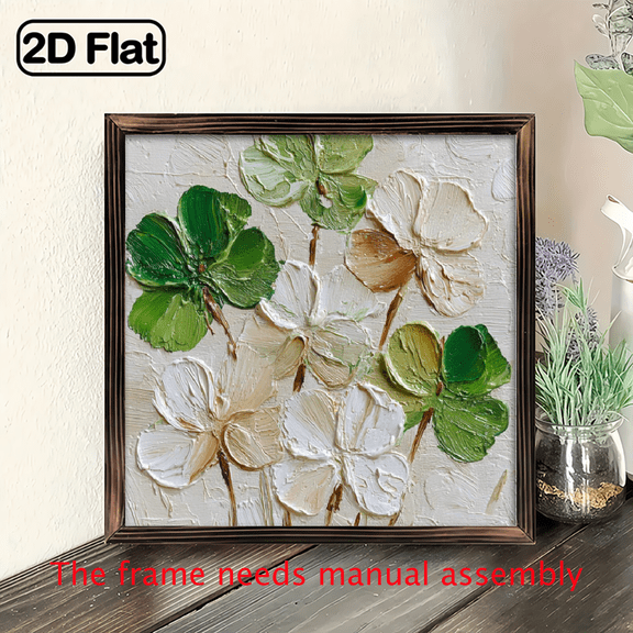 2D Flat, 1pc Rustic Clover Wall Art with Four- Clover Luck Text - Wood Framed Sign Suitable for Farmhouse, Kitchen, Bedroom, Living Room, Entryway - St Patrick's Day Decor, 8x8 Inch, 2D Flat