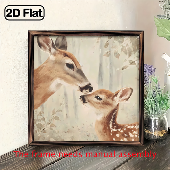 2D Flat, 1pc Rustic Deer Fawn Wall Art - 88 Inch Heart-Shaped Nature Scene Indoor Outdoor Decor for Bedroom, Bathroom, Garage Cafe Perfect Christmas Gift, Home Decoration, Vintage Style, Wooden Pl